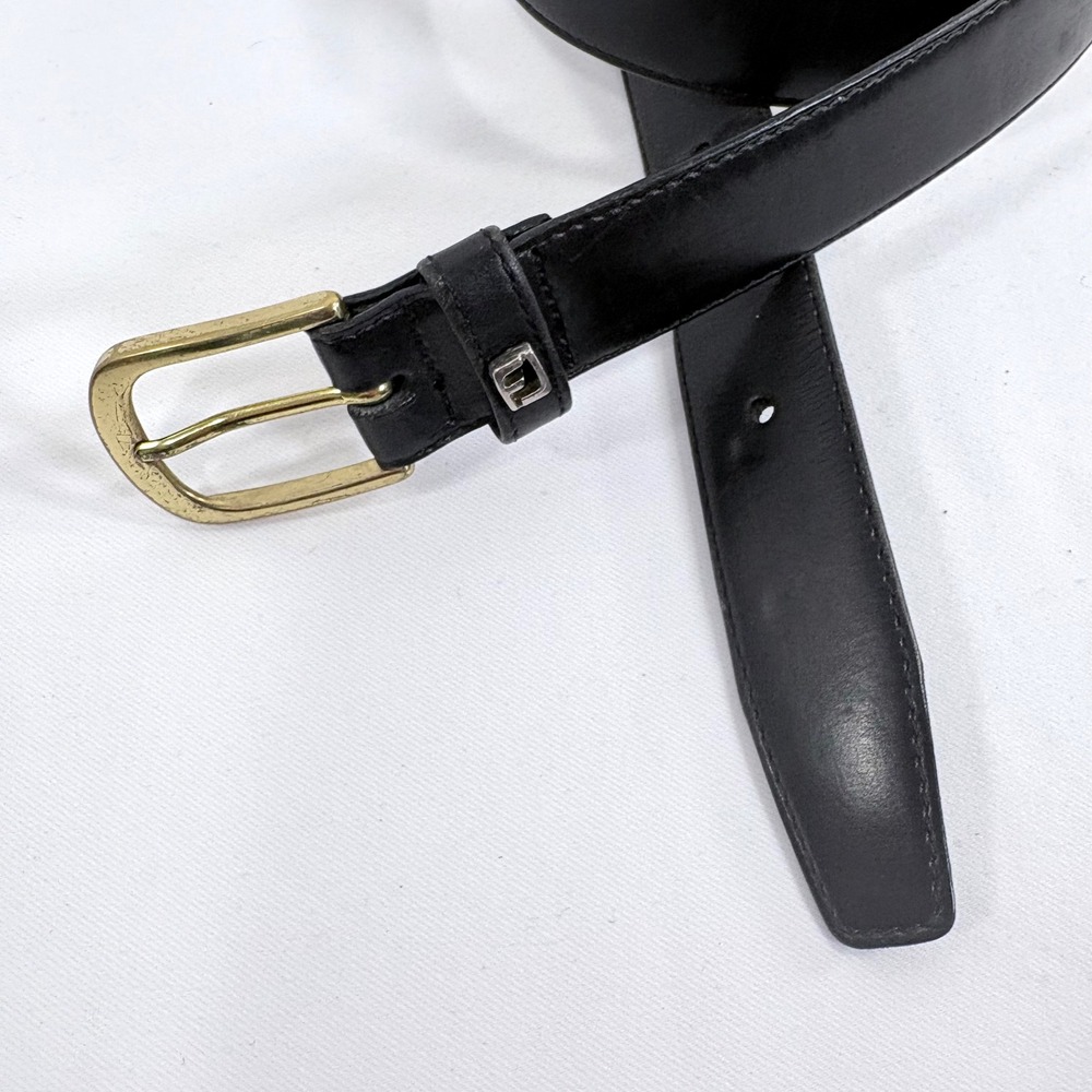 FootJoy Belt Black Genuine Calfskin Leather Gold Buckle Made in USA Mens‎ 30/76